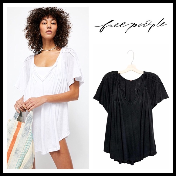 FREE PEOPLE BOHO TUNIC TEE FLOWY V-NECK TOP A2C - Picture 10 of 16
